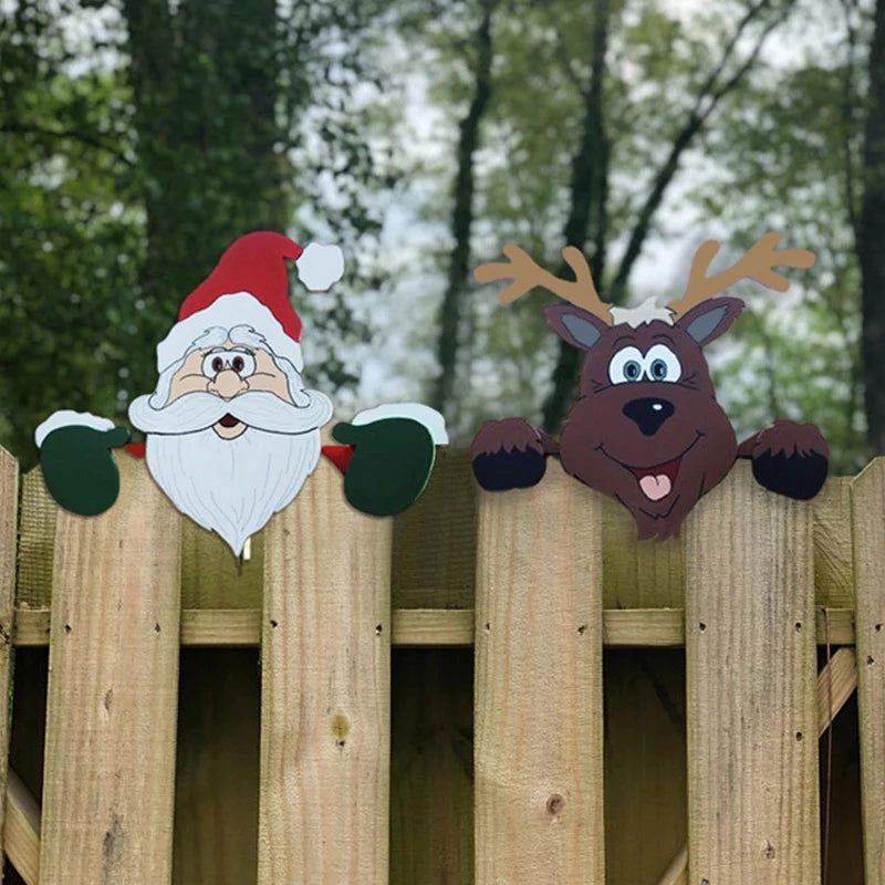PeekSanta  Christmas Garden Fence Decor – Santa, Penguin & Friends