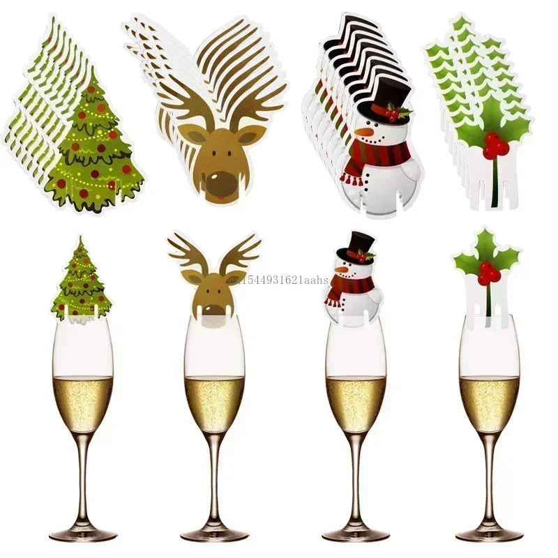 FestiveGlass Cup Cards – Santa Hat Wine Tags (10–30 pcs)