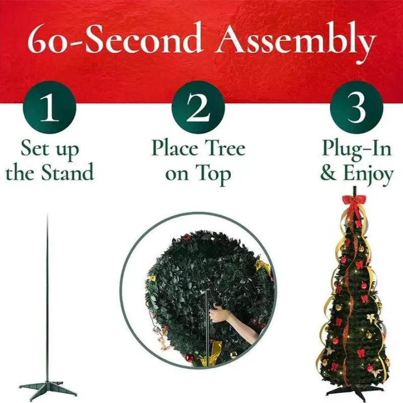 TwinklePop Foldable Pre-Decorated Christmas Tree – 120 cm