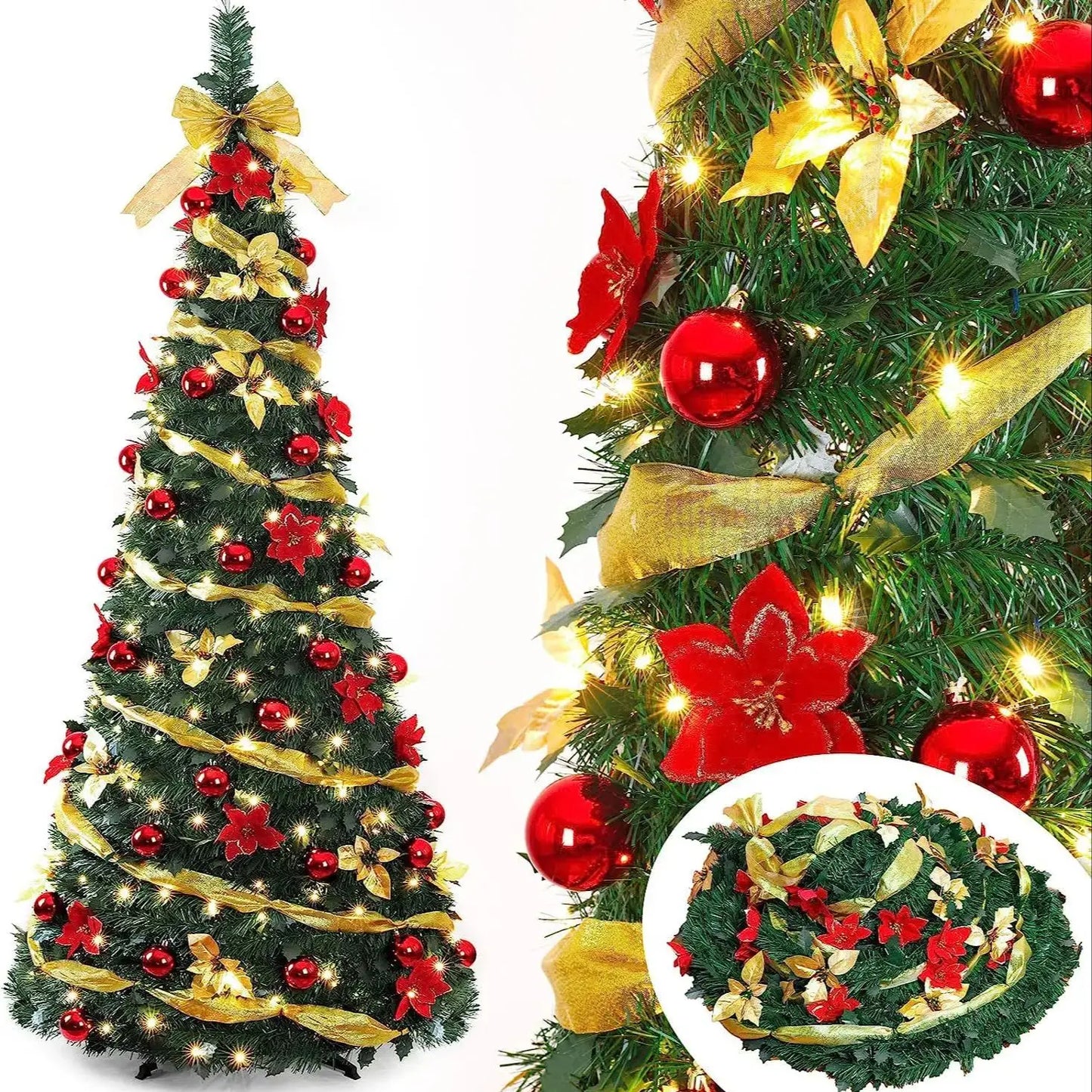 TwinklePop Foldable Pre-Decorated Christmas Tree – 120 cm