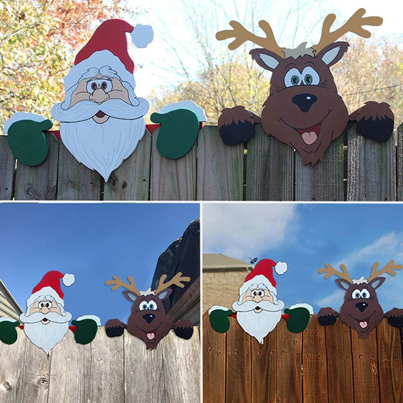 PeekSanta  Christmas Garden Fence Decor – Santa, Penguin & Friends