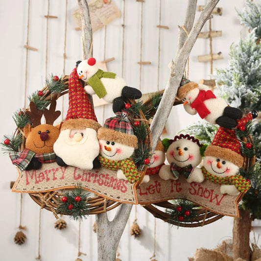 Vintage Snowman & Reindeer Rattan Wreath