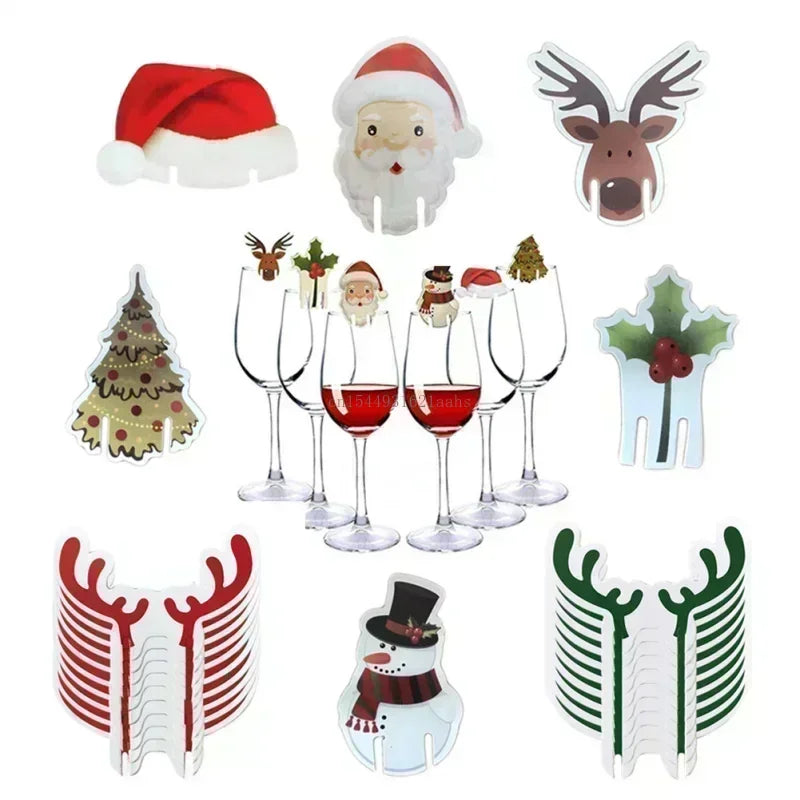 FestiveGlass Cup Cards – Santa Hat Wine Tags (10–30 pcs)