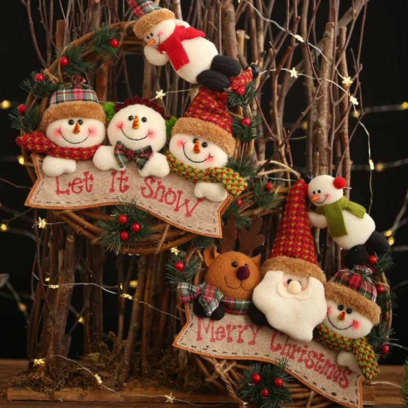 Vintage Snowman & Reindeer Rattan Wreath
