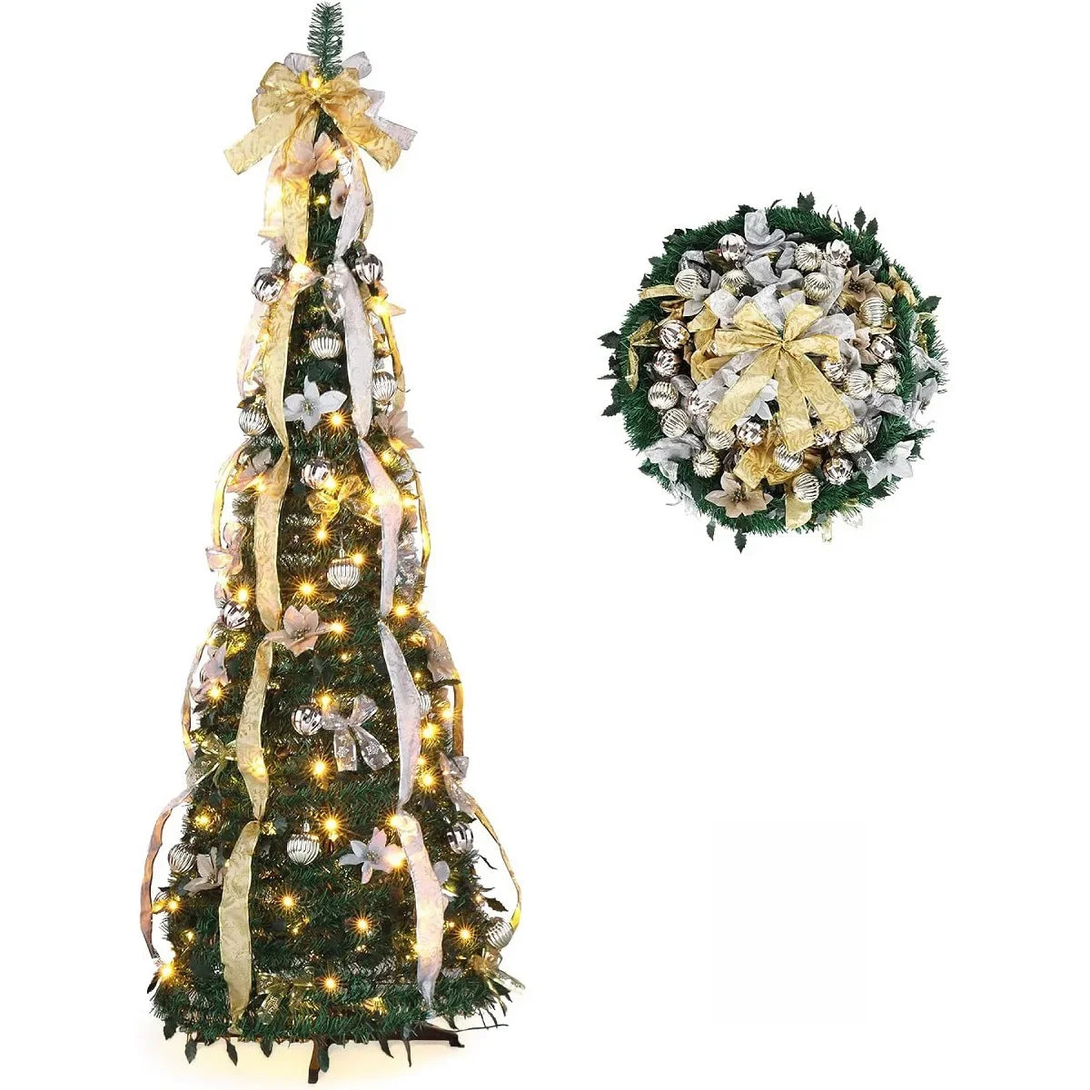 TwinklePop Foldable Pre-Decorated Christmas Tree – 120 cm