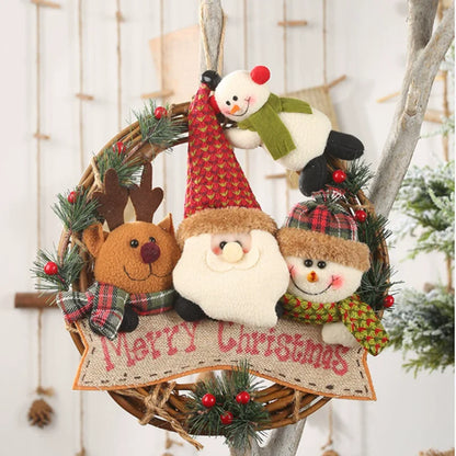 Vintage Snowman & Reindeer Rattan Wreath